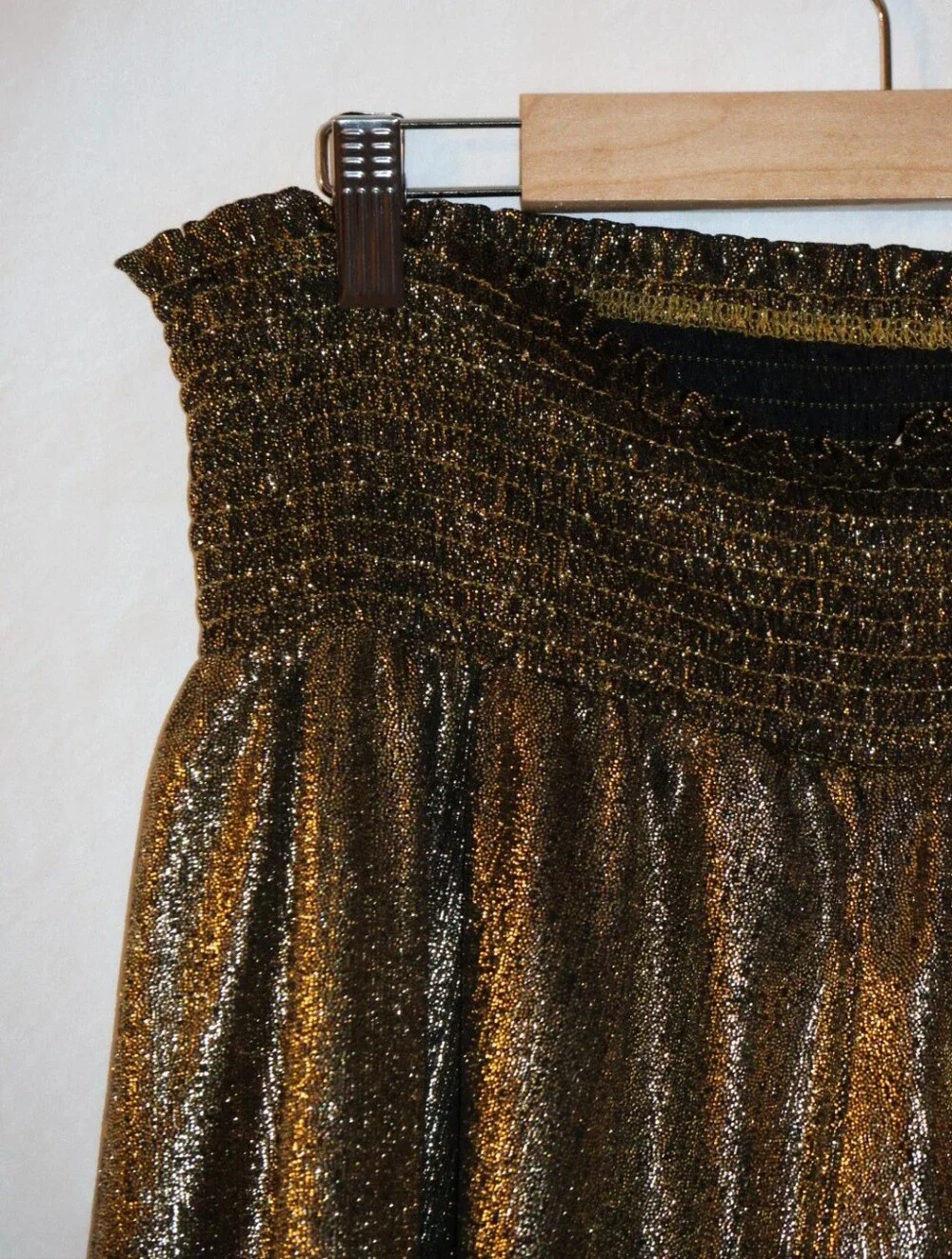 Pants Store High-Waist Shimmery Metallic Gold Fly Away Swing Shorts.